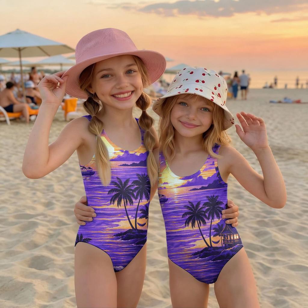 Girls One Piece Swimsuit Summer Kids Swimwear Beachwear Hawaiian Print Casual Fashion Swim Suit for Children