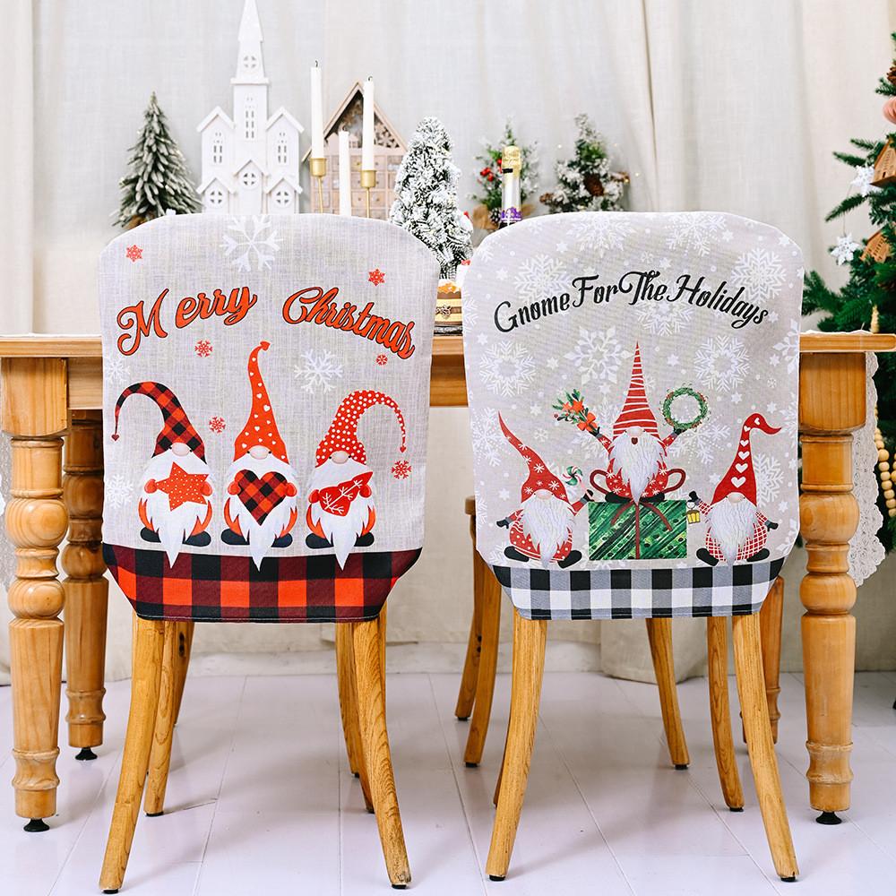 Old Forest Whimsical Man Theme Christmas Chair Cover In Stylish Checkered Patterns For Holiday Festivities