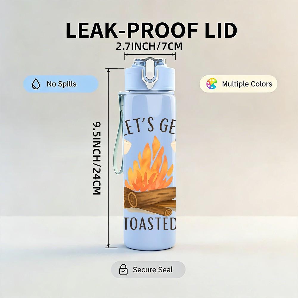 1PC Let's Get Toasted Camp Art 750ml Color Plastic Sports Water Bottle Leakproof Flip Straw Lid Suitable for Sports Office Home Use