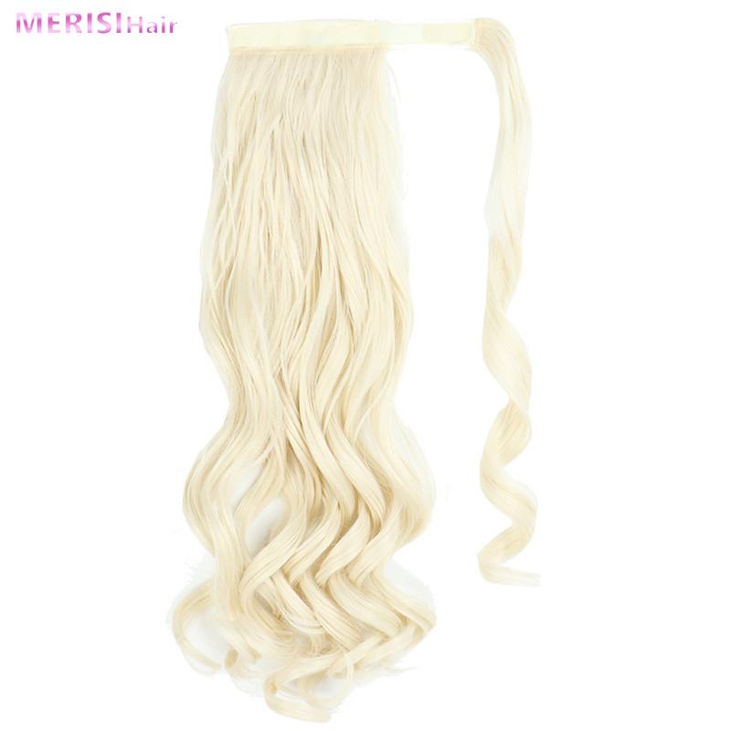 MERISIHAIR Pakk rundt på syntetisk hårstykke Langbølget klips i hestehale Ren farge hårforlengelser Ekte naturlig 22 tommer hestehale