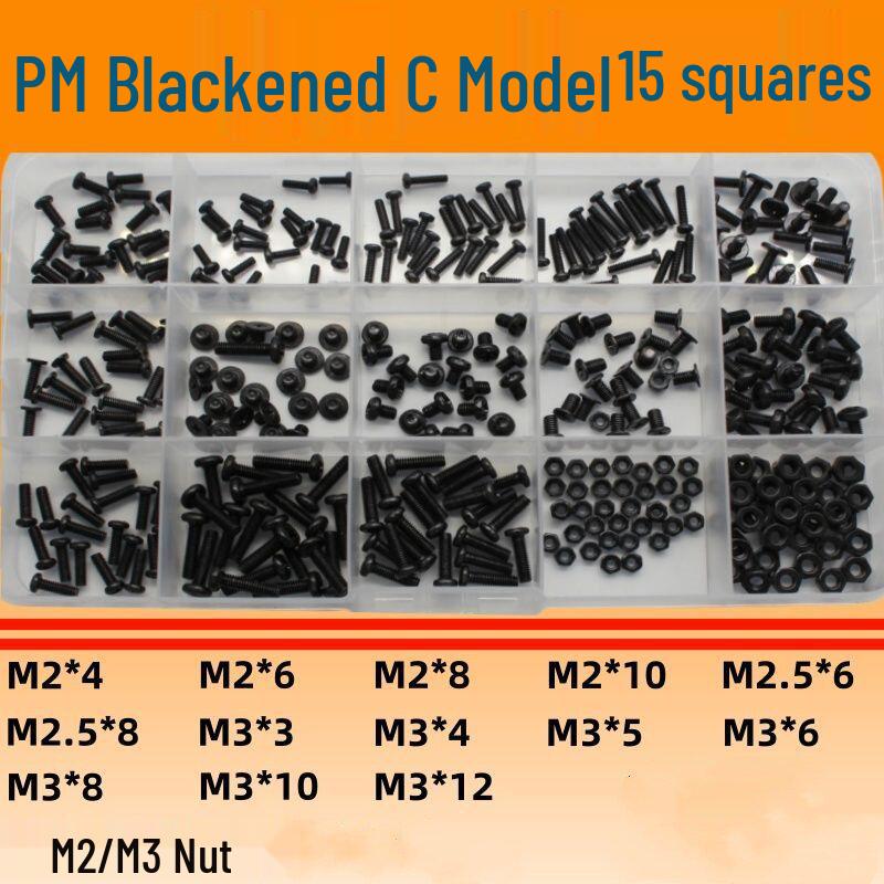 Black Round Head Phillips Screw Nut Set - PM Pan Head Machine Screws for Electronics & Computer Repair