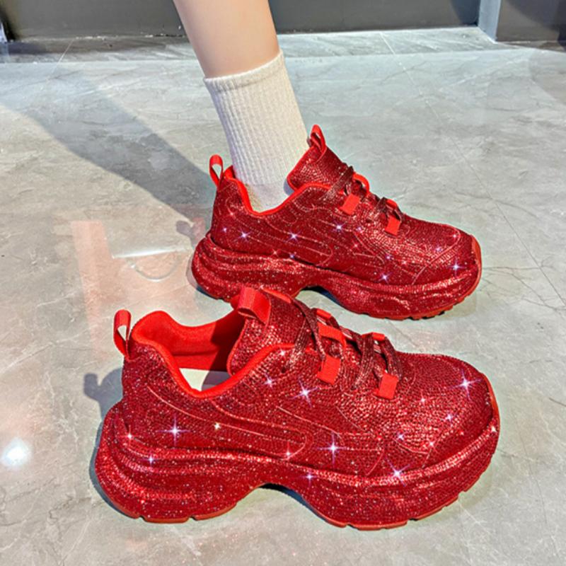 Starry Rhinestones Thick-soled Dad Shoes for Women Autumn and Winter Heavy-duty Hot Rhinestone Sports Shoes for Women