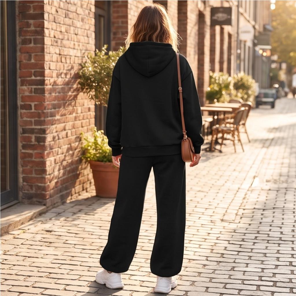 Women's Unisex Loose Fit Color Athletic Hoodie and Wide Leg Sweatpants Set
