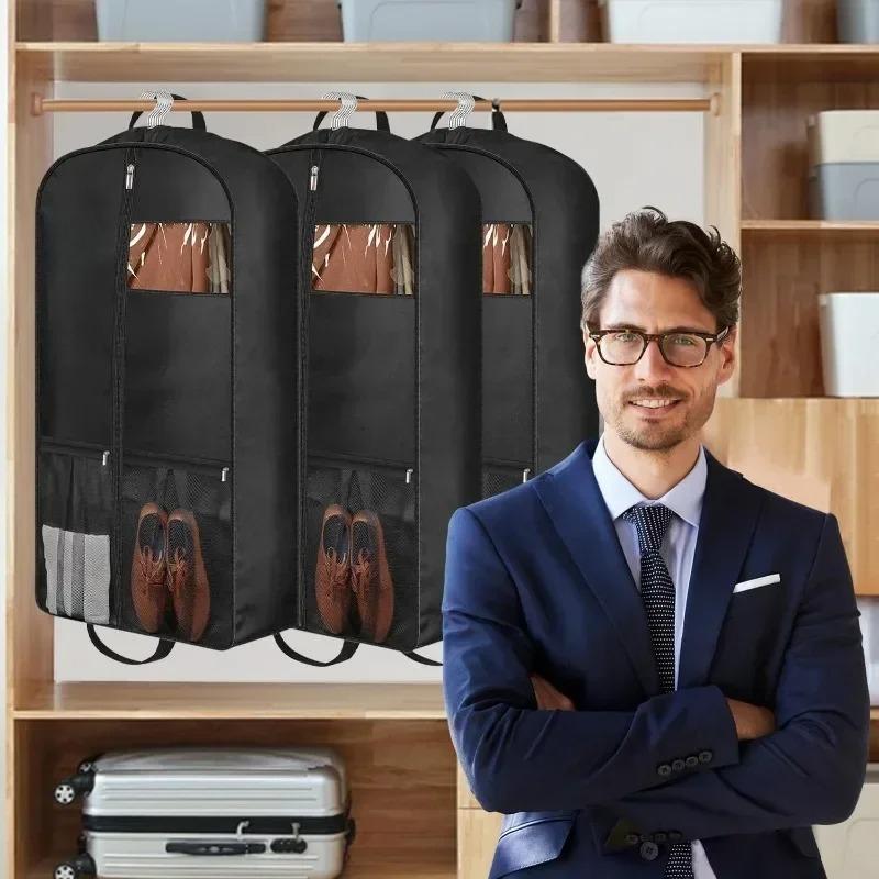 Travel Suit Bag with Zipper Closure, Gusseted Hanging Clothes Storage Organizer and Pocket for Shirts, Coats, Dresses