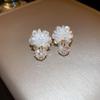 Elegant French Retro Floral Pearl Earrings - Geometric, Versatile, High-End Design for Women