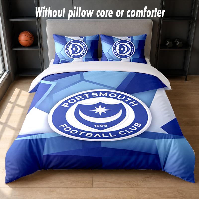 Juego de Ropa de Cama con Diseño del Portsmouth FC 1 Funda Nórdica + 2 Fundas de Almohada Suave Transpirable Ropa de Cama para el Hogar