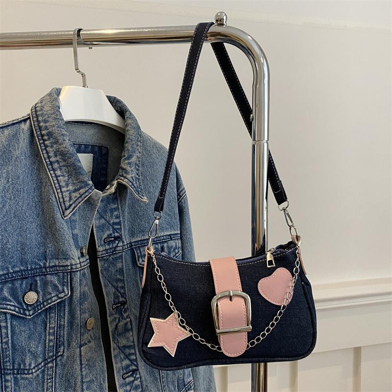 

Internet celebrity ins texture armpit bag women s 2025 new trendy underarm bag women s ins French versatile shoulder bag темно-синього кольору