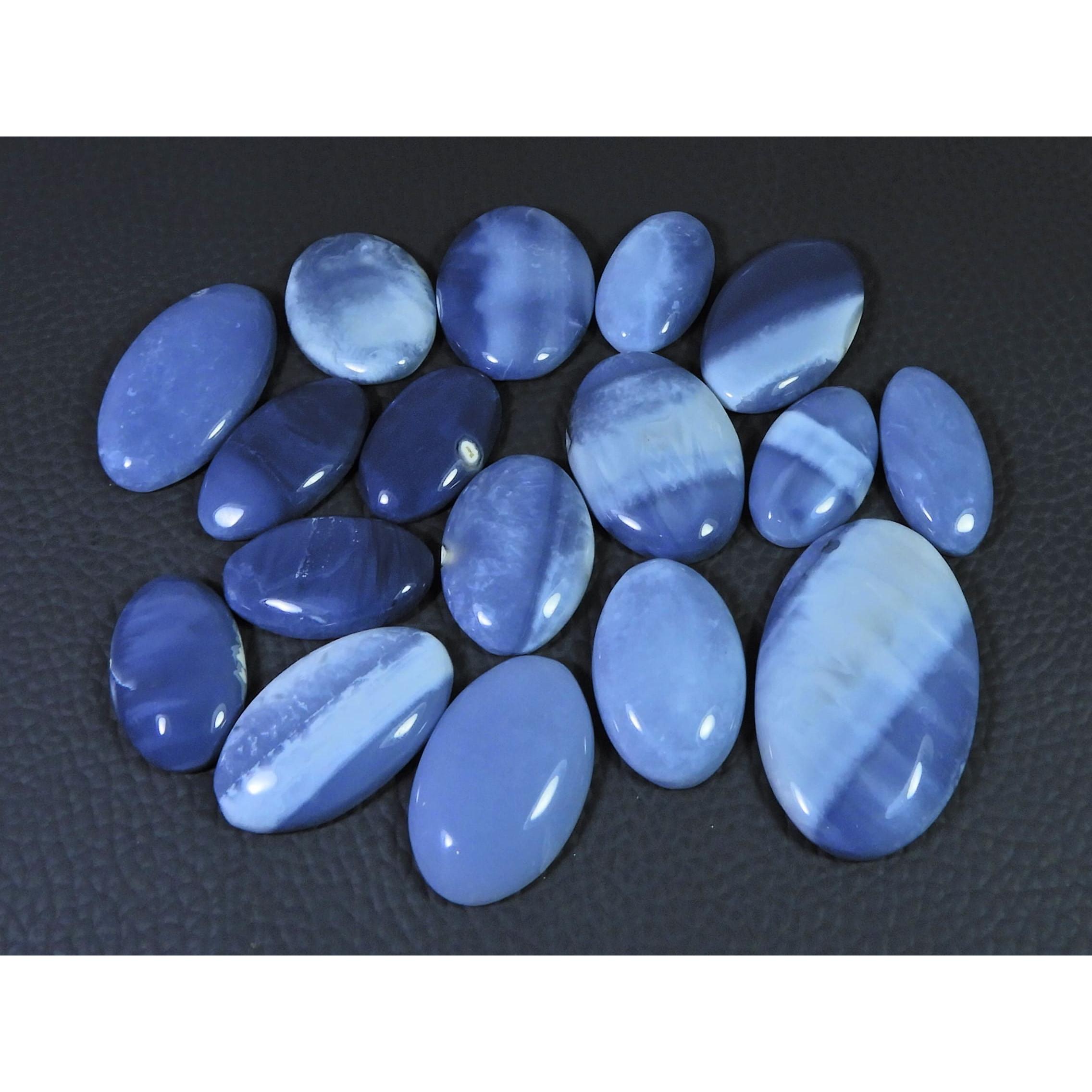 223Cts. Natural Blue Opal Agate Oval Cabochon Loose Gemstone 17 Pcs Lot C-1880