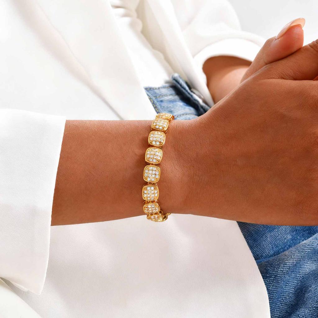 Glänzendes Metallarmband mit Zirkonia, 14K Goldplattiertes klobiges Gliederarmband zum Stapeln, Modischer Elegantes Schmuckstück für Frauen Mädchen Geschenk