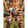Men's Summer Quick Dry Swim Shorts, Orange White Black Camouflage Print Drawstring Beach Board Shorts with Pockets