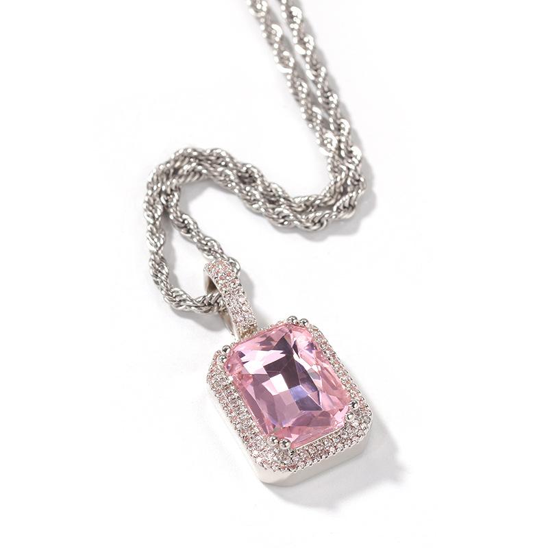 Hip Hop Trendy Brand Colorful Square Solid Retro Pendant Necklace Personalized Diamond Ins Style New Product