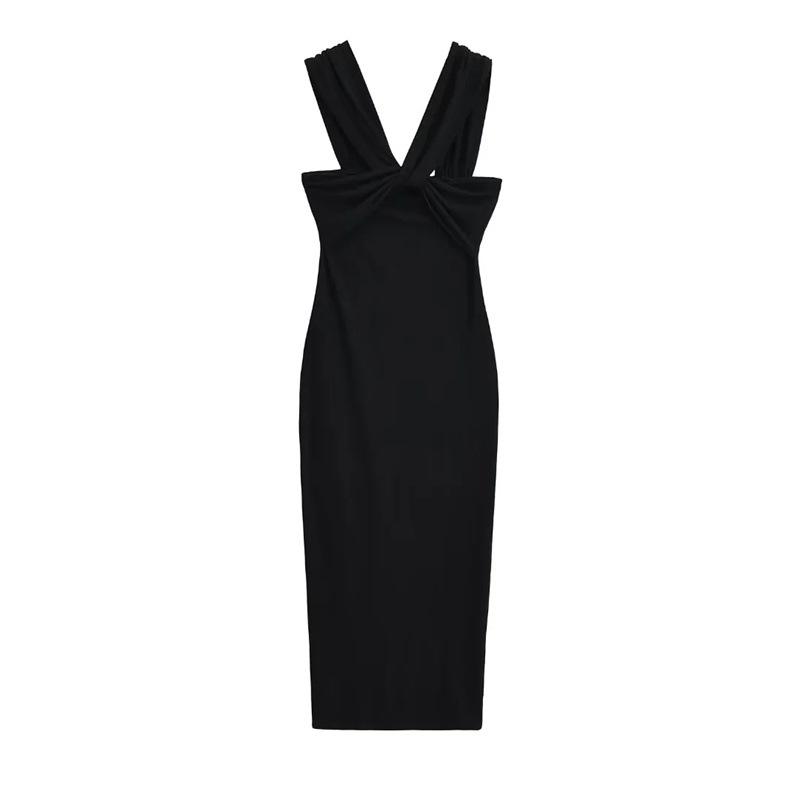 Elegant One-Shoulder Halter Bodycon Maxi Dress for Women Medium чёрный
