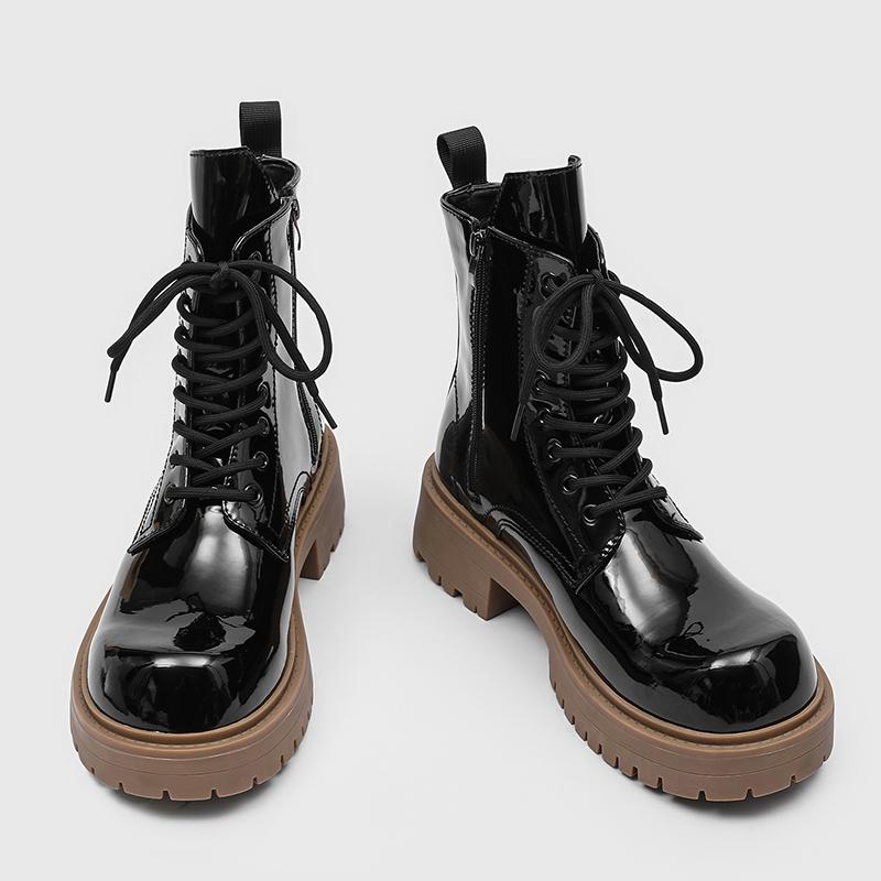 

Persalized Men Autumn Winter Thick Soled High Top Boots with Luxurious Feel Youthful Trend Gradient Color Motorcycle Boots 38 чёрный
