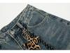 Jeans de Perna Larga Patchwork com Patch de Estrela Leopardo Outono 2025
