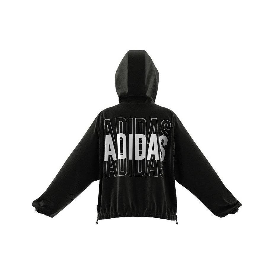 Adidas Striped Logo Hooded Woven Jacket Women Jackets Black HC9160