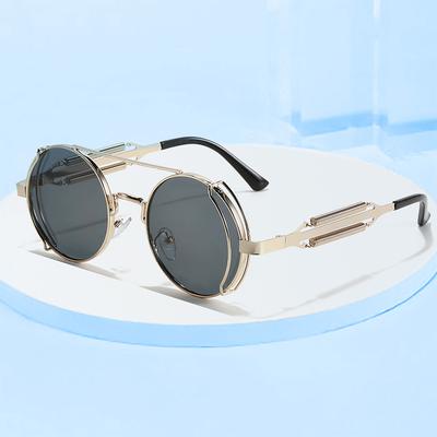 A Pairs Of Round Frames Cyberpunk Style Sunglasses Avant-Garde Sunglasses Male Stainless Steel Hollowed Out Mirror Legs