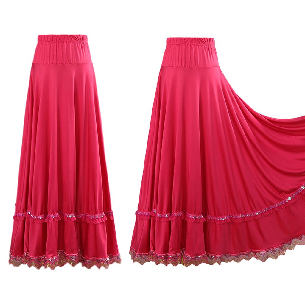 Women Ballroom Flamenco Dance Skirts Lyrical Ballroom Flowy Maxi Skirts for Ballet Classical Ethnic Dance Performance Costumes