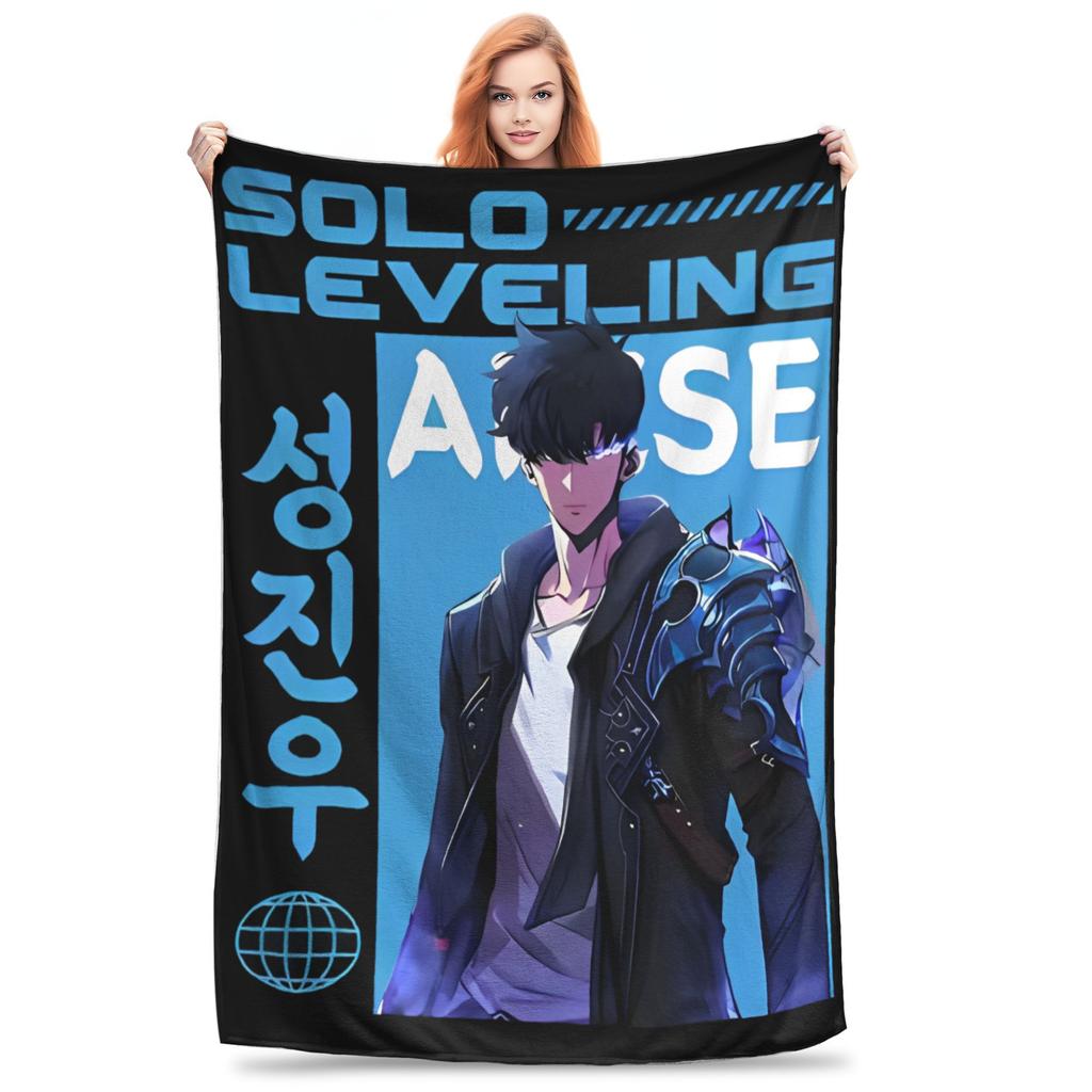 Solo Leveling Sung Jinwoo Plush Blanket Anime  Custom Throw Blanket for Bed Sofa Couch 125*100cm Bedspread