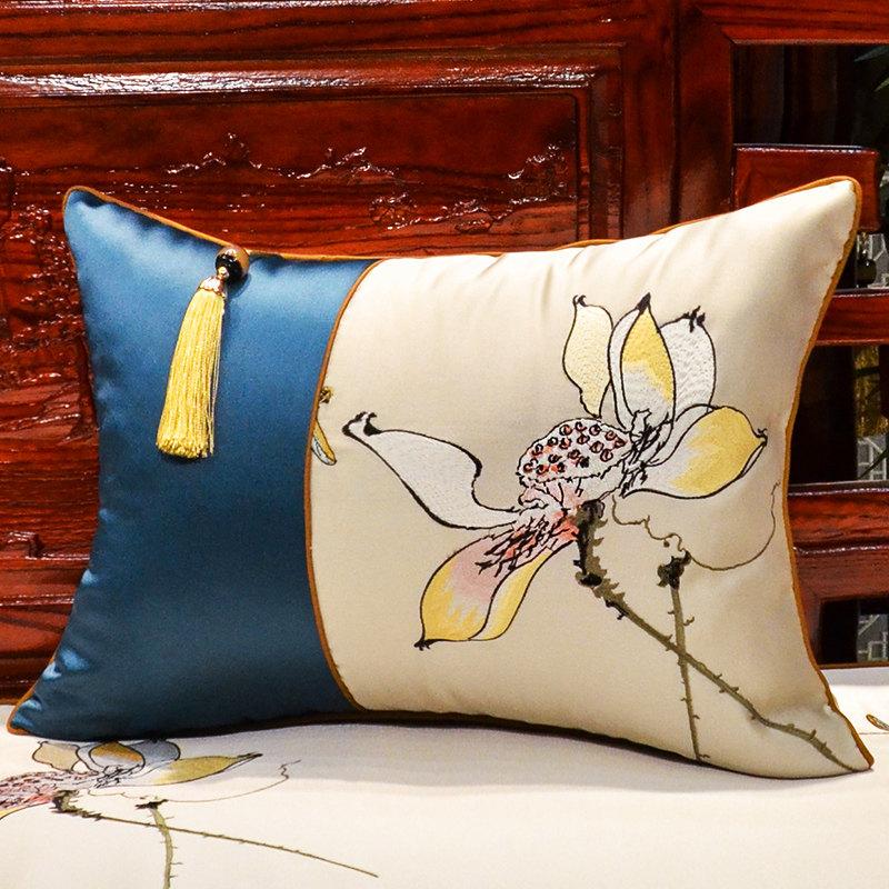 Nouveaux coussins décoratifs style chinois avec broderie d'oiseaux et de fleurs Housse de coussin pour canapé en séquoia Grand coussin pour salon, lit 60x60cm