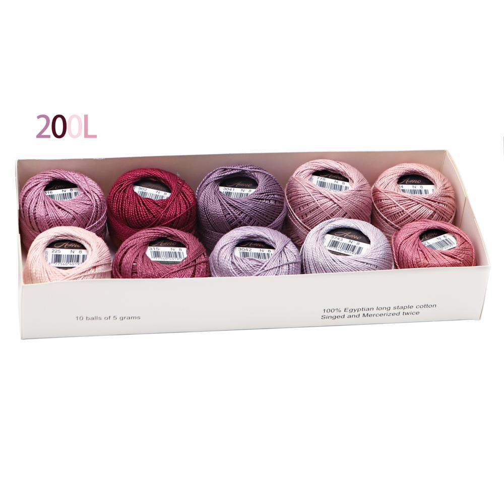 Häkelgarn, Größe 8, doppelt merzerisiert, langstapelige ägyptische Baumwolle, Perlmutt, 70 Farben erhältlich, 10 Knäuel, Schachtel, 43 Yards