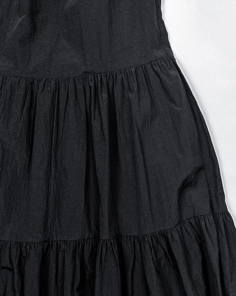 MARROT Shirred Frill Long Skirt_Black