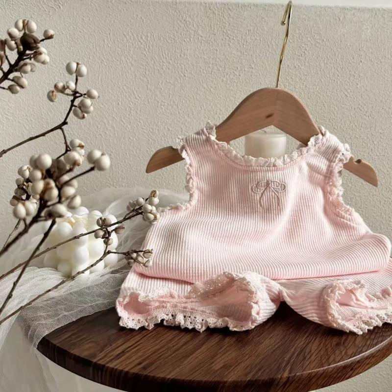 Korean Style Children's Lace Vest Cute Summer Sleeveless Shorts Thin Set Girls Kids Fashion Outfit