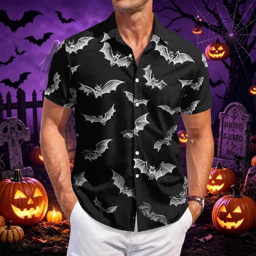 Men's Halloween Printed Short Sleeve Casual Shirt