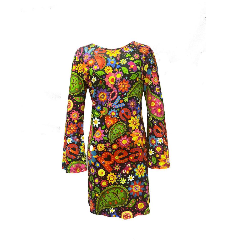 European & American Women's Retro Hippie Dress with Headscarf - Fresh & Sweet Festival Style