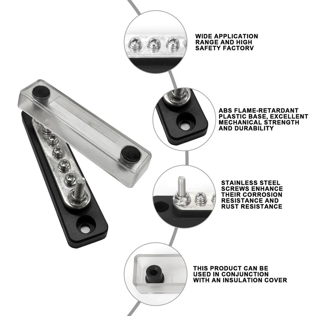 Electrical Power Distribution Block Bus Bar for RV Boat Marine 100A 48V Power Terminal Block with Cover Positive Negative Busbar