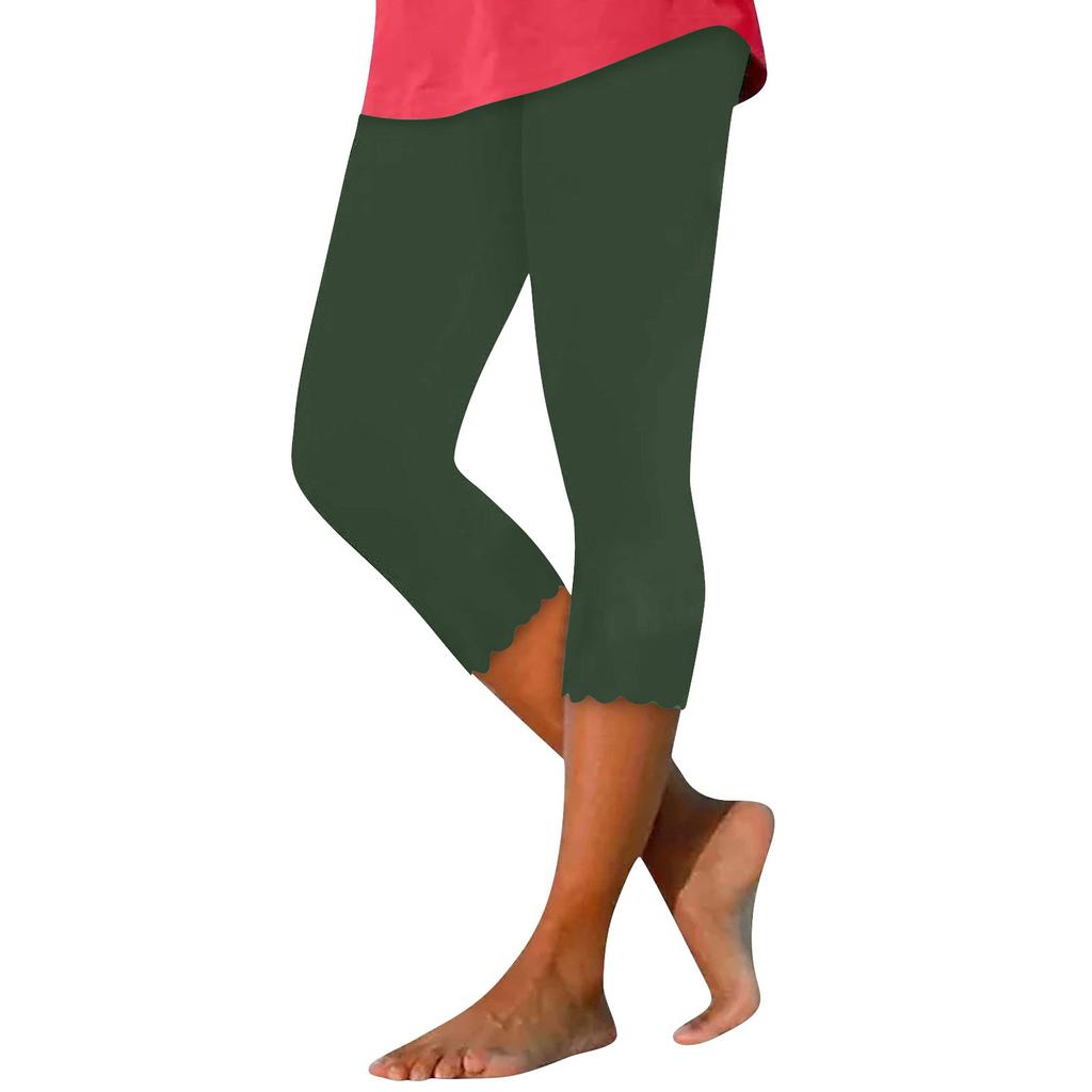 Damen Einfarbige Slim Fit Capri-Leggings Dehnbar Mittelhoch Lässige Cropped Hosen für den Alltag