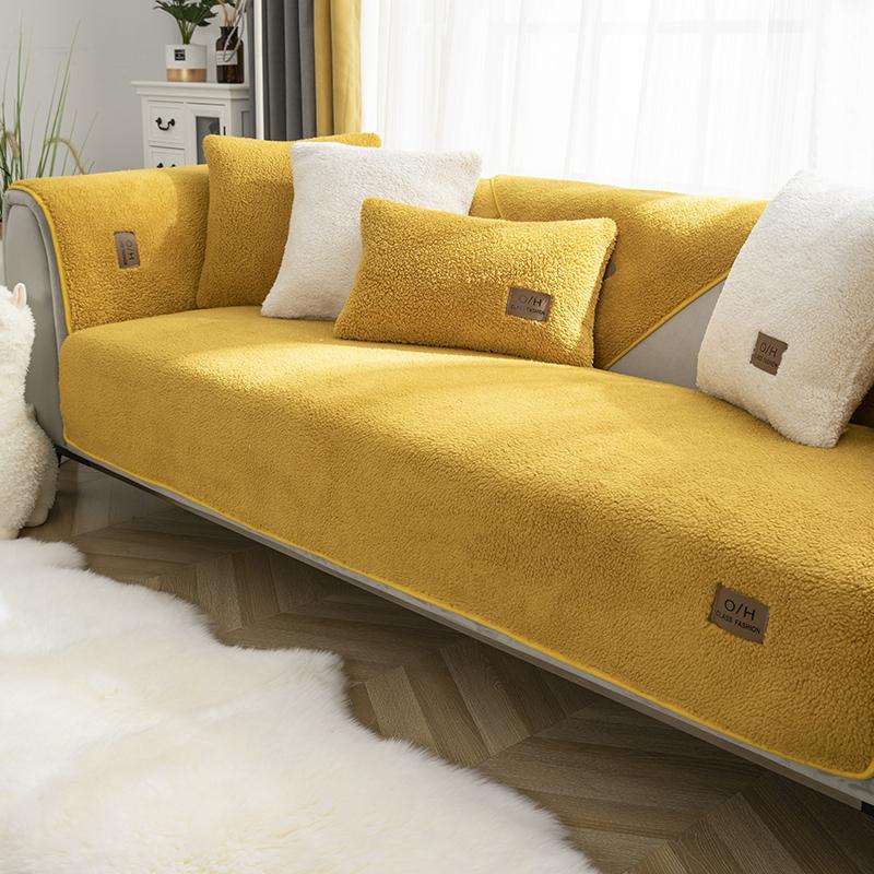 Lamb's Wool Sofa Cushion Winter Thickened Plush Winter Non-slip Sitting Cushion Simple Modern Sofa Cover Cover Cloth Towel