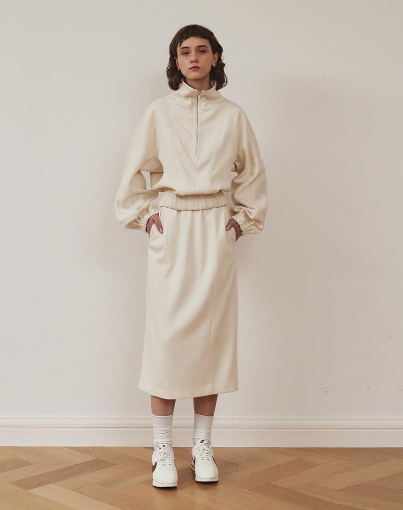 G Mar Herringbone H Line Skirt Ivory/Gray
