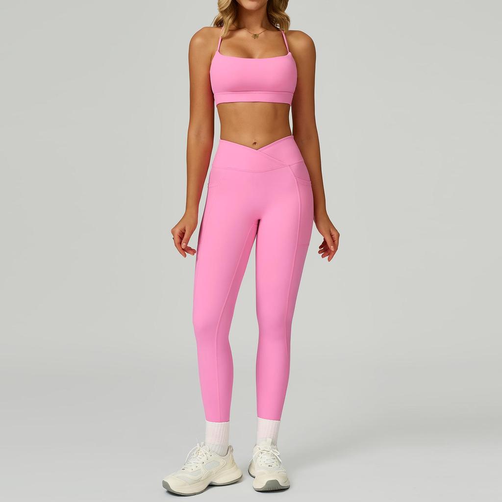 Women's Nude Feeling Yoga Set: High-Waist, Hollow-Back, Tummy Wrap, Tight-Fit for Running and Fitness