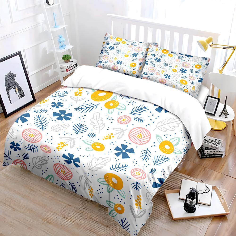 Minimalist Colorful Floral Pattern Bedding Set for Kids Luxury Gift 3pcs Digital Print Comforter Set Soft Comfortable Breathable