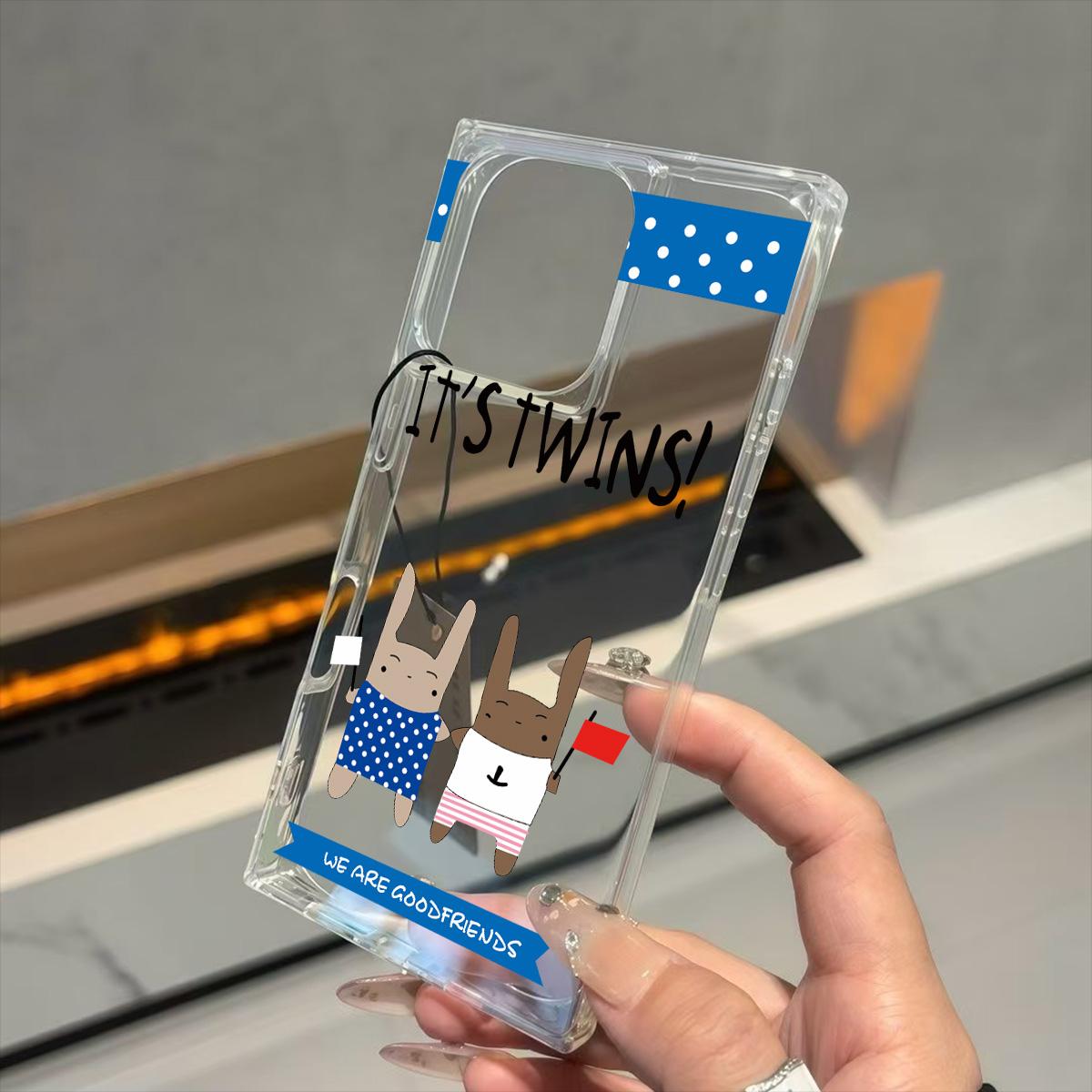 

Clear Square Back Tube Case Protection For iPhone 13 11 14 Pro Max 16 ProMax 15 Plus 12 Anti-Oxygen,Two Little Animals Pattern Casing iphone 11 ProMax