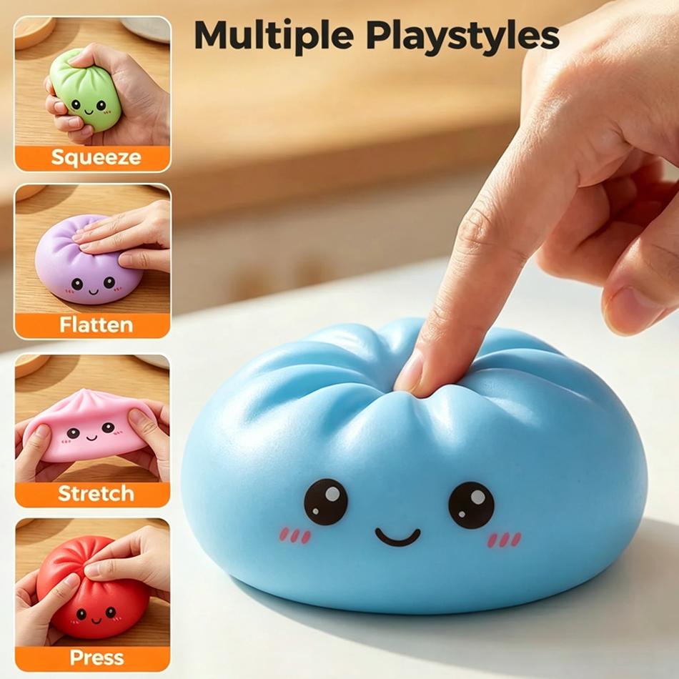 1-12Pc Push Bubble Colorful Dumpling Squishes Stress With Steamer Cute Anxiety Toy Soft Decompression Dough For Adult Prospector