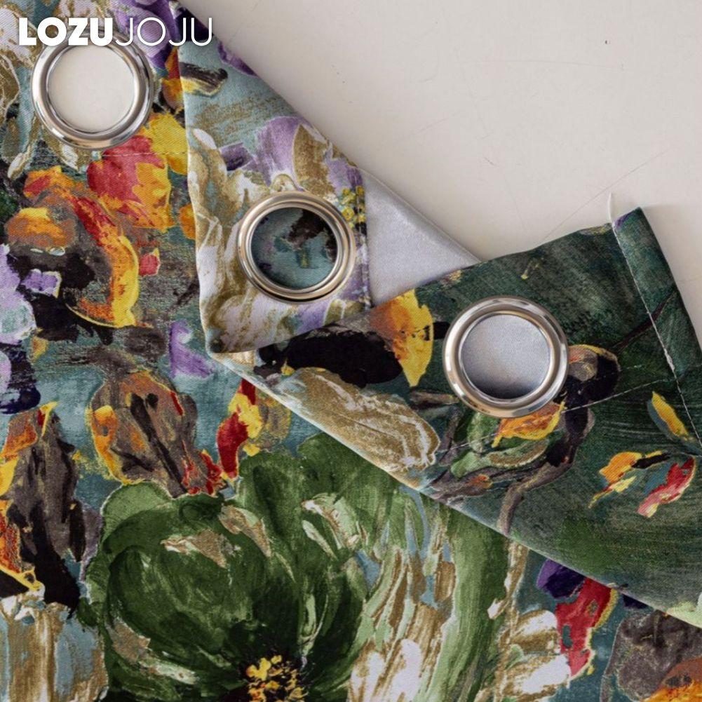 1PC LOZUJOJU 70-80% Blackout Countryside Style Oil Colored Floral Print High-quality Blackout Curtains for Bedroom Living Room Window for Home Decor
