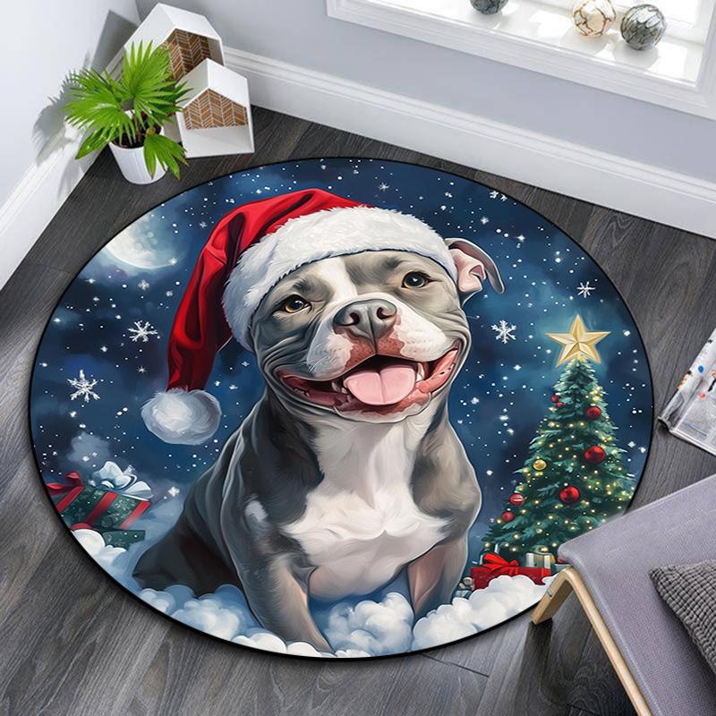 Christmas Dog Pattern Round rug,Carpet Rug for Living Room Bedroom Playroom ,Non-slip Floor Mat,Holiday Gifts and Birthday Gifts.