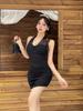 Pure Desire Halter Neck Slim Fit Tank Dress – Enhances Bust, Sleeveless, High Waist, Solid Color