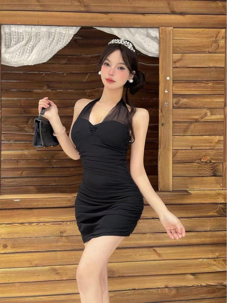Pure Desire Halter Neck Slim Fit Tank Dress – Enhances Bust, Sleeveless, High Waist, Solid Color