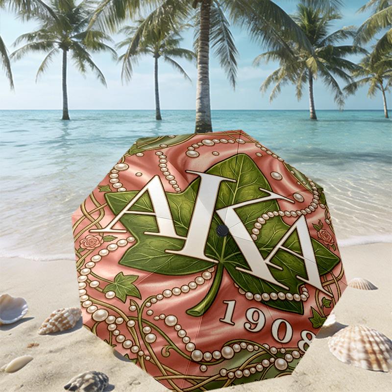 Alpha Kappa Alpha Print Umbrella Automatic Opening/ Closing - Portable Foldable Design - Daily use for Travel/Outdoor - Gift for Birthday