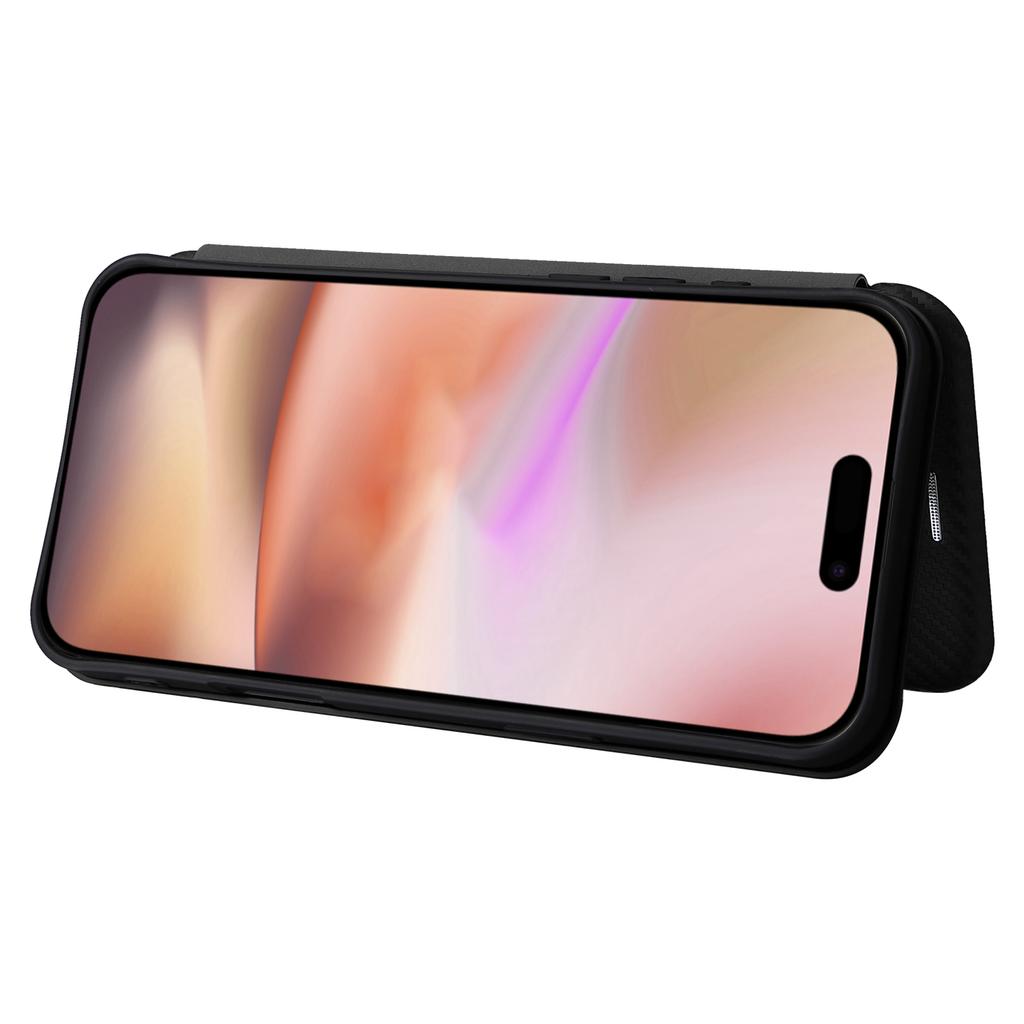 For iPhone 16 Case PU Leather Carbon Fiber Texture Flip Phone Cover