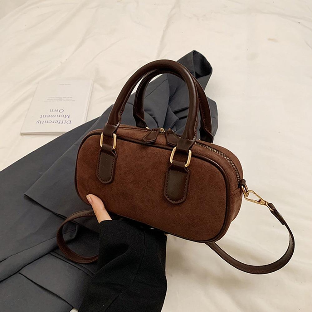 

Solid Color Boston Bag PU Leather Shoulder Bag Elegant PU Bowling Bag Outdoor кофейный