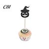 Halloween Cupcake Toppers 8 Pcs Toppers, Black Glitter Witch Hat Pumpkin Cake Topper Picks for Party Supplies, Birthday Decoration Dark