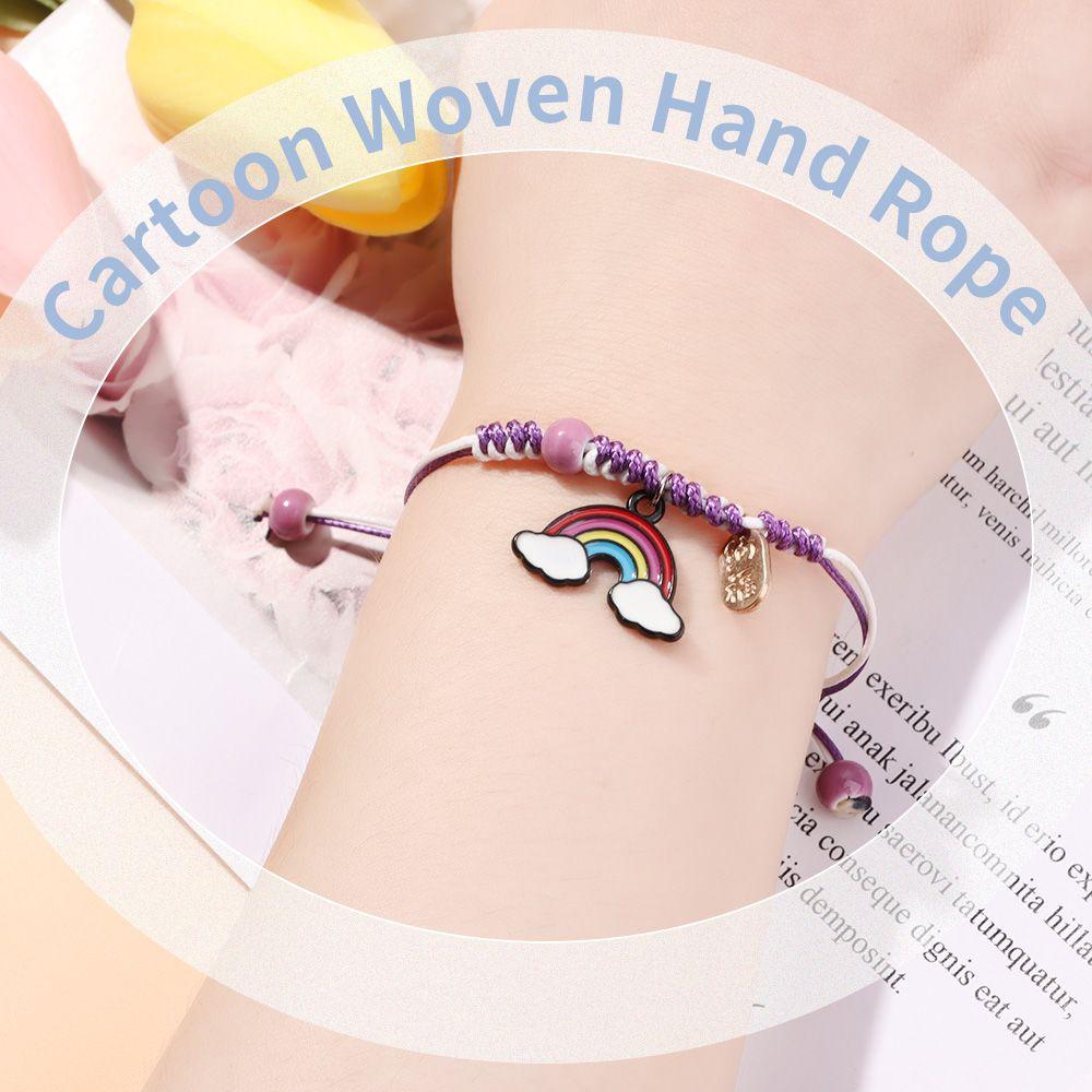 

Bangles Cute Cartoon Woven Hand Rope Beads Chain Drip Glaze Pendant Bracelet Charm Bracelet