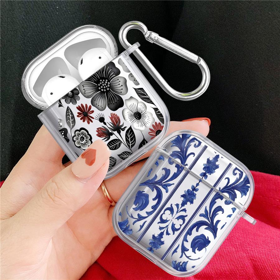 Clear Earphone Cases Cover Case For Airpods Pro2 4 Pro 3 2 Pro3 1 Minimalist Flowers