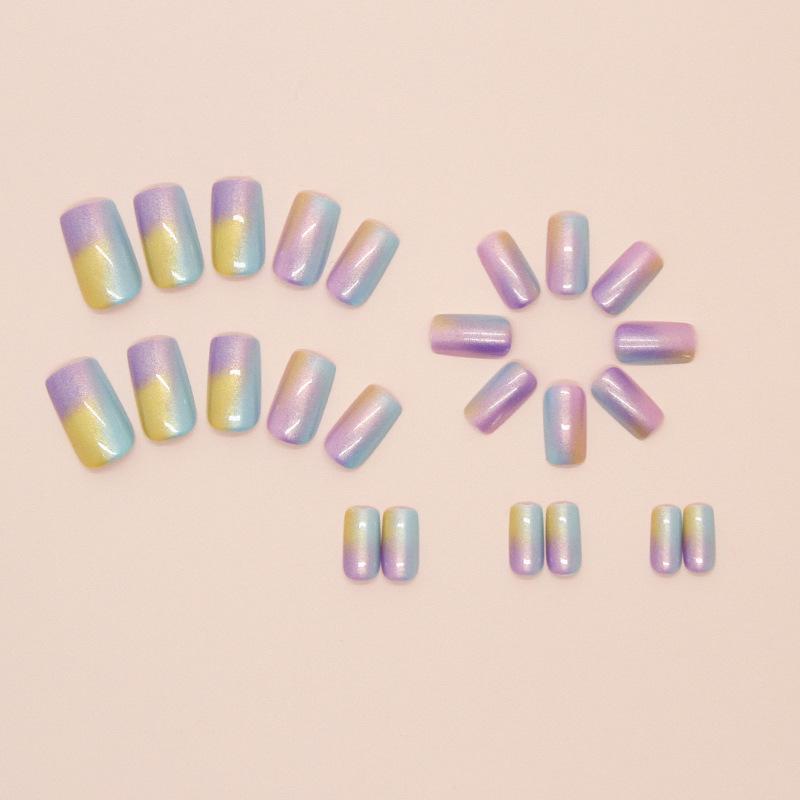 Künstliche Nägel Einfach zu tragen Nagel Rosa Lila Regenbogen Batik Künstliche Nägel Süße Abnehmbare Nail Art Tabletten 24 Stück