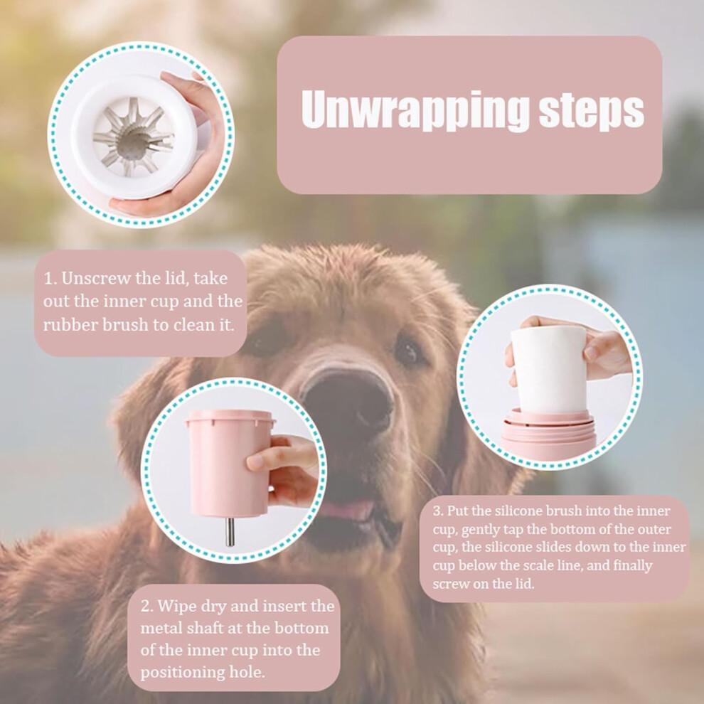 Dog Paw Cleaner 360 Rotation Portable Automatic Soft Silicone Dog Foot Washer in Pink with Handle Pressure Massage