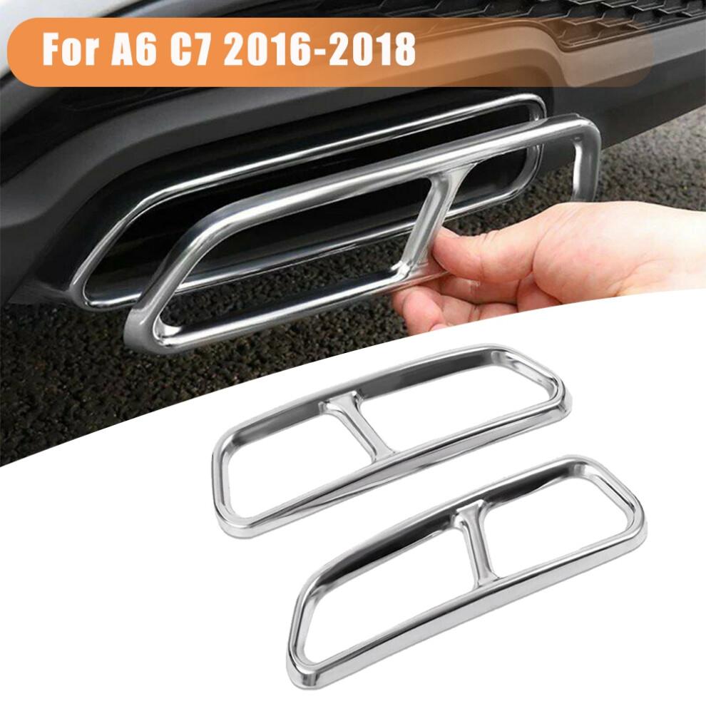 2Pcs Chrome Car Exhaust Tail Pipes Decoration Frame Throat Pipe Modified Cover Trim for - A6 C7 2016-2018