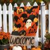 Autumn Garden Decorative Flag with Ghost Pattern Welcome Sign 45x30cm Halloween Themed Yard Banner for Outdoor Indoor Display